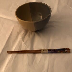 Asian bowl Two-Tone Ceramic Bowl with bamboo chopsticks.